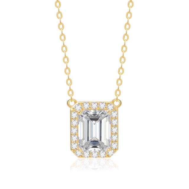 Emerald Halo Solitaire Necklace