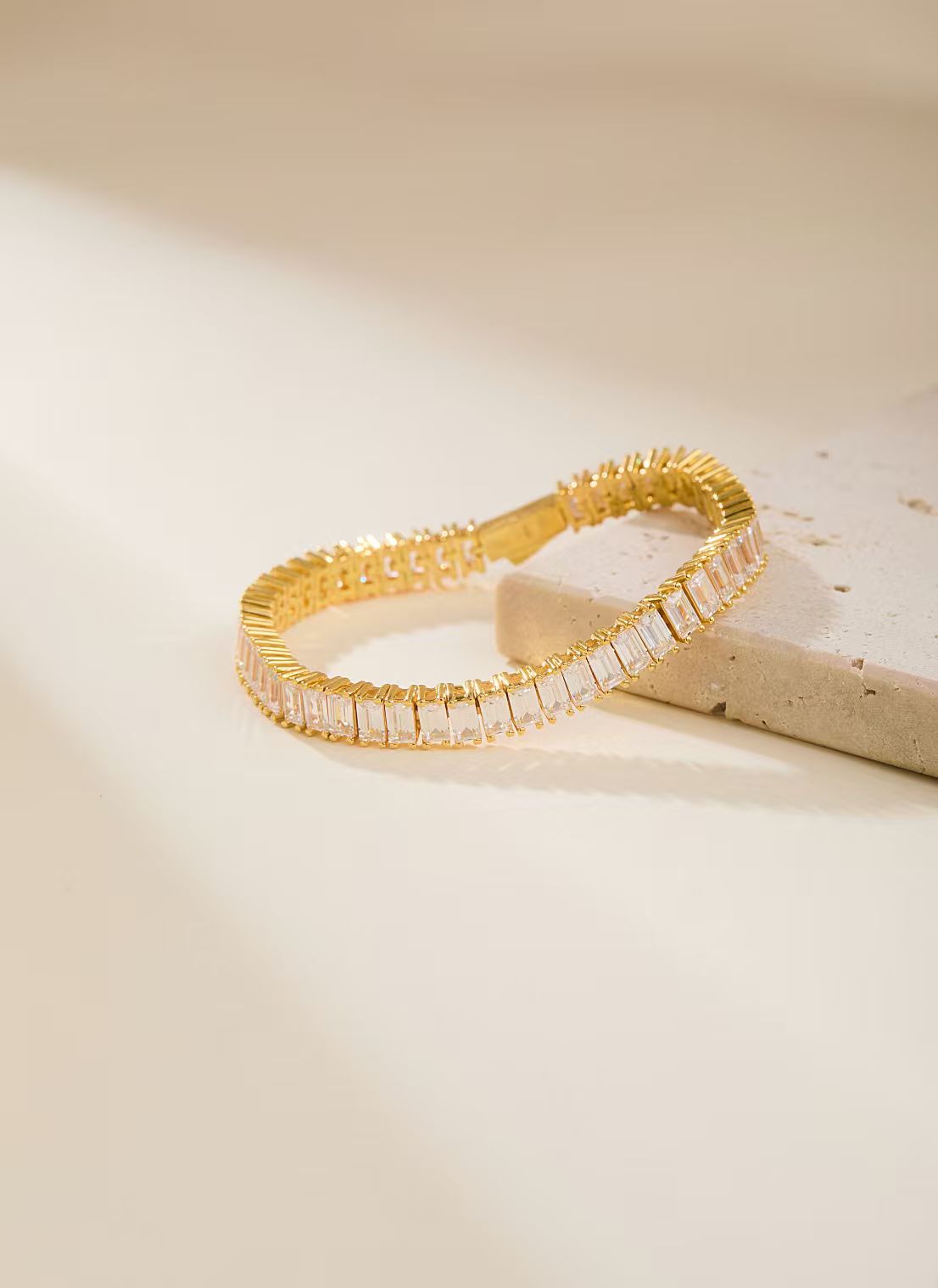Golden Emerald Cut Tennis Bracelet