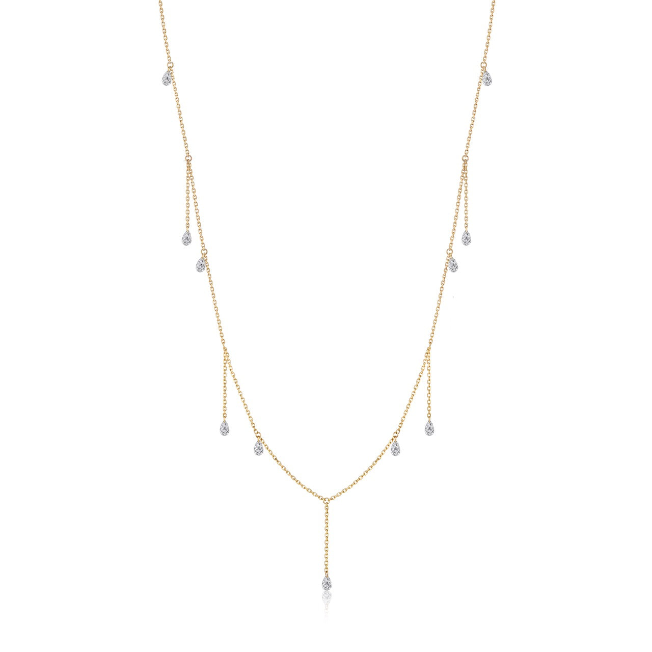 18K Gold Y-Shaped Multi Dangling Pear Lab Diamond Necklace (IGI)