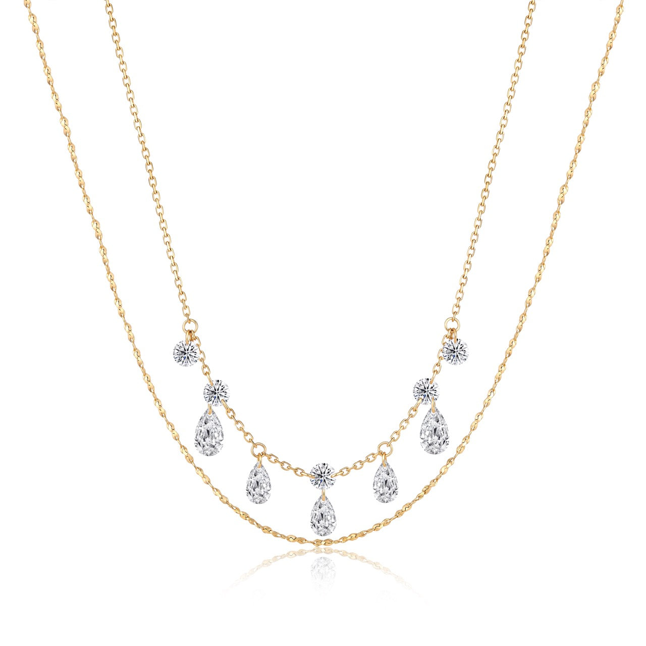 18K Gold Double Layer Dangling Pear Lab Diamond Necklace (IGI)