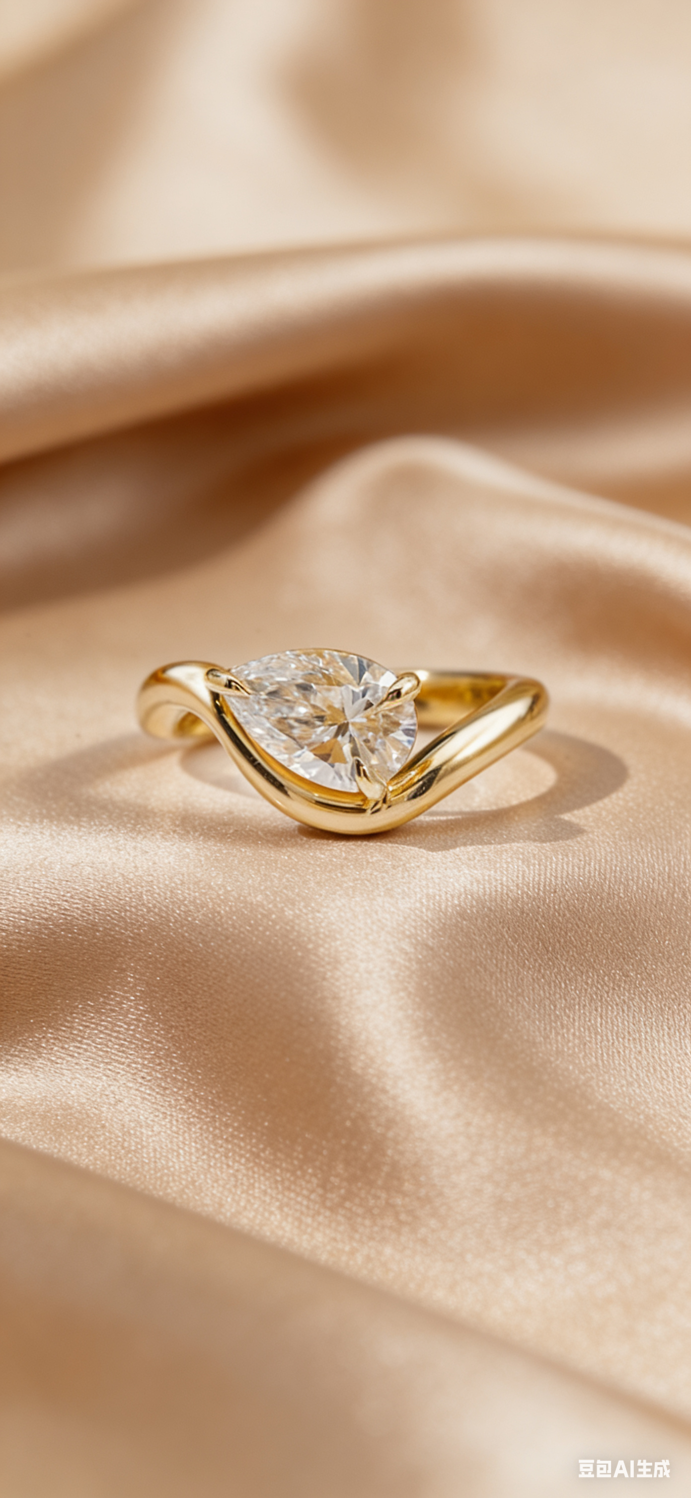 10K Pear Cut Twist Band 3-Prong Ring