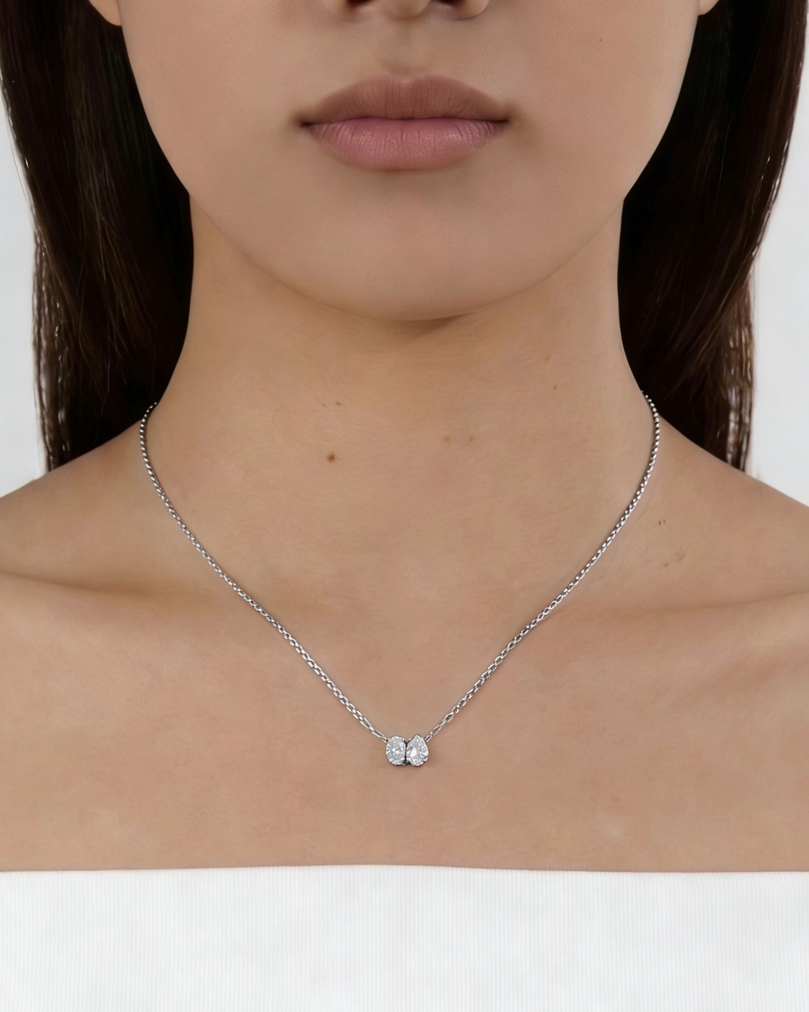 10K white Gold Pear Oval Two Grown Diamond Necklace（IGI）