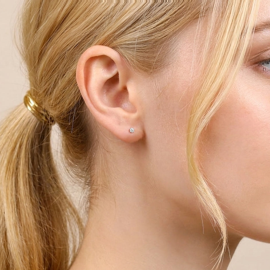 10K 0.05ct Round Brilliant 3-Prong Stud Earrings