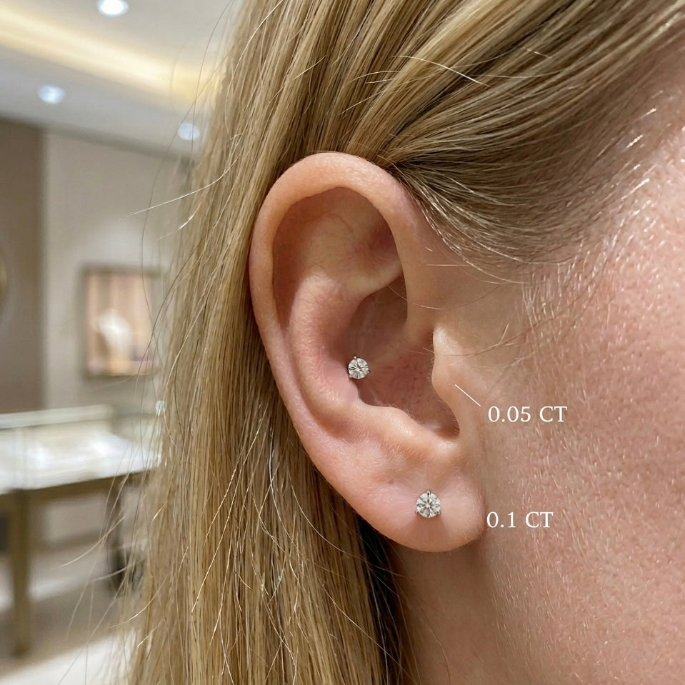 10K 0.05ct Round Brilliant 3-Prong Stud Earrings