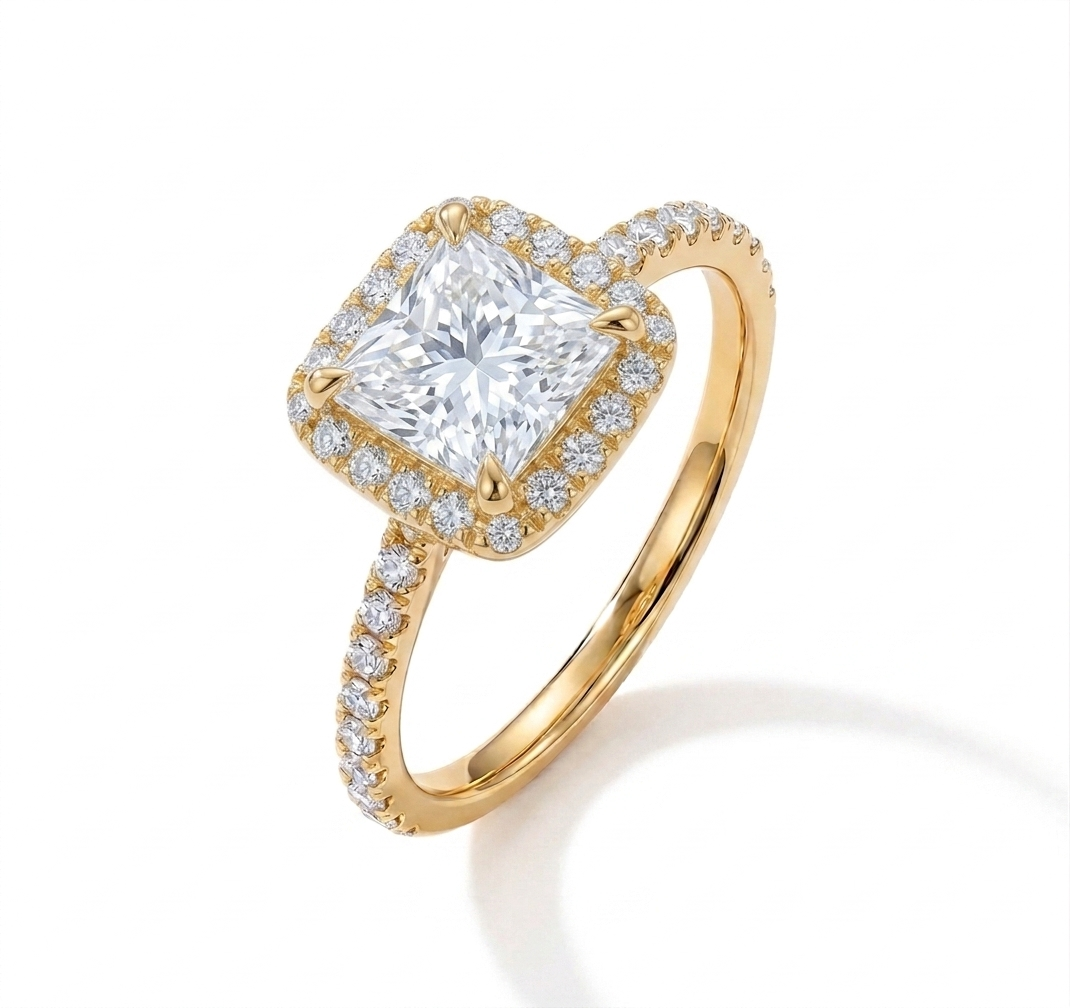 Princess Cut Diamond Halo Pave Ring (custom)
