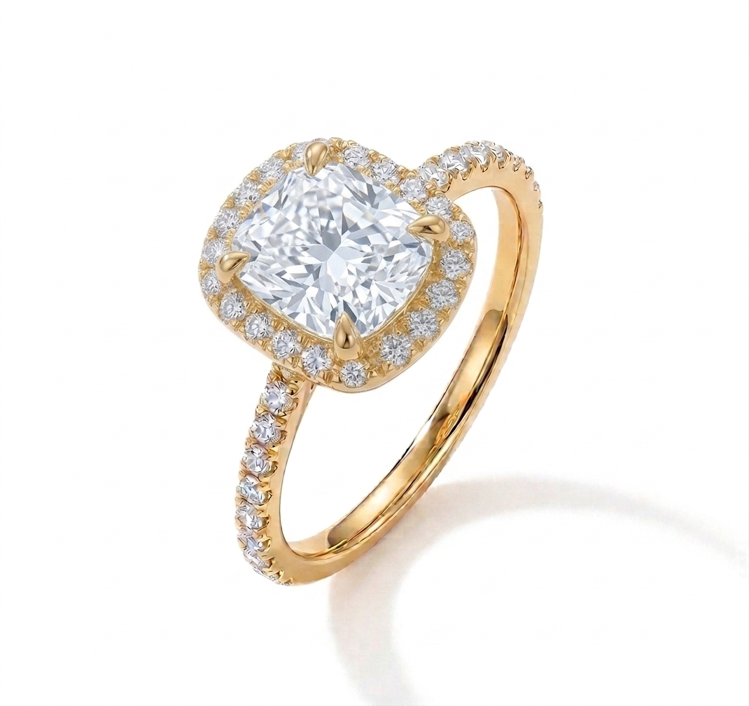 Cushion Cut Diamond Halo Pave Ring (custom)