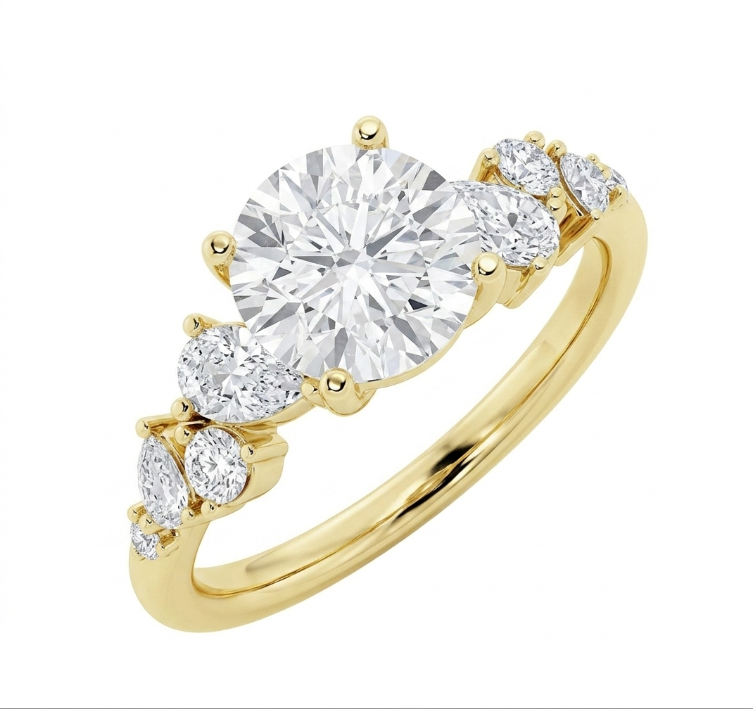 Round Diamond Graduated Side Stone Ring (custom)