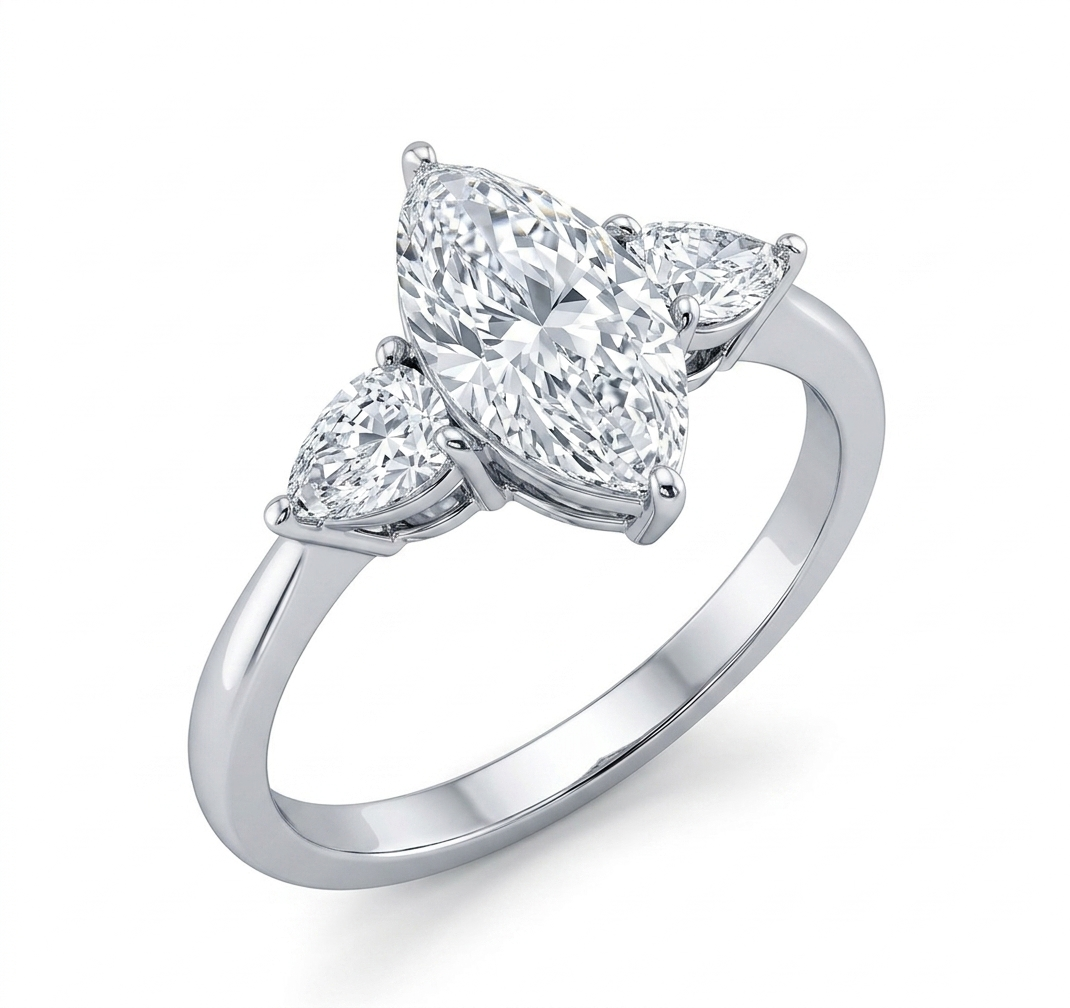 Marquise and Pear Three-Stone Ring (custom)