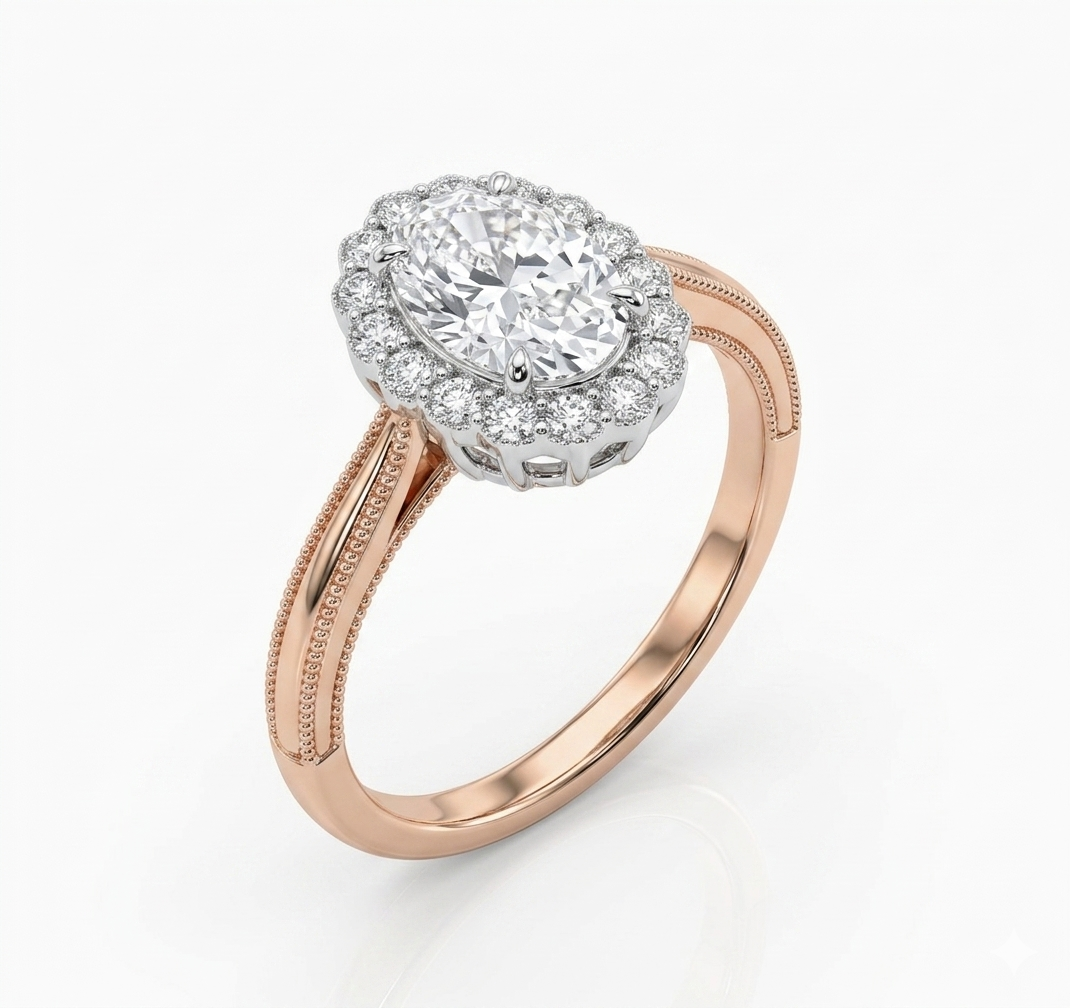 Oval Halo Milgrain Ring (custom)