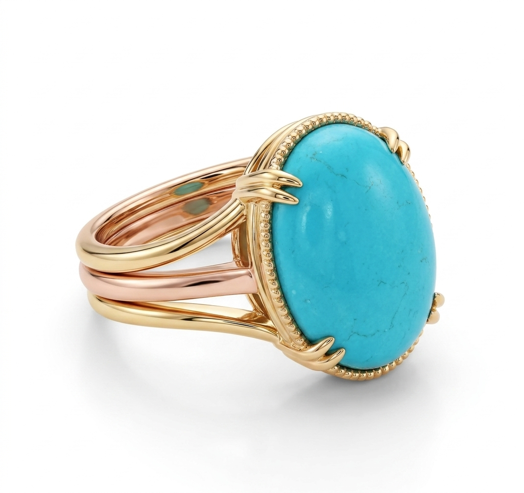 Oval Turquoise Milgrain Split-Shank Ring (custom)