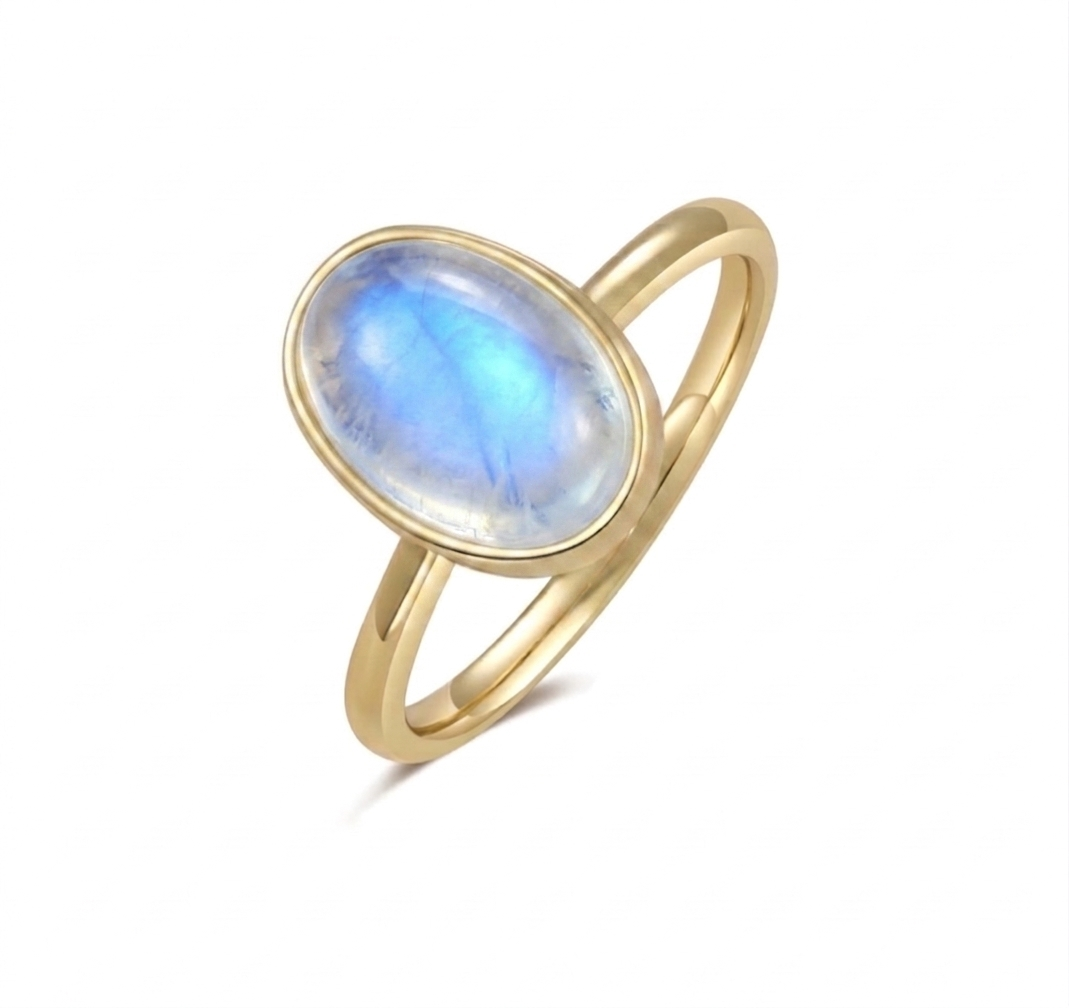 Oval Moonstone Bezel Solitaire Ring (custom)