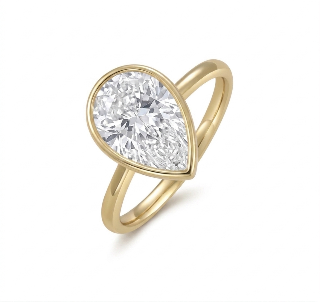 Pear Diamond Bezel Solitaire Ring (custom)