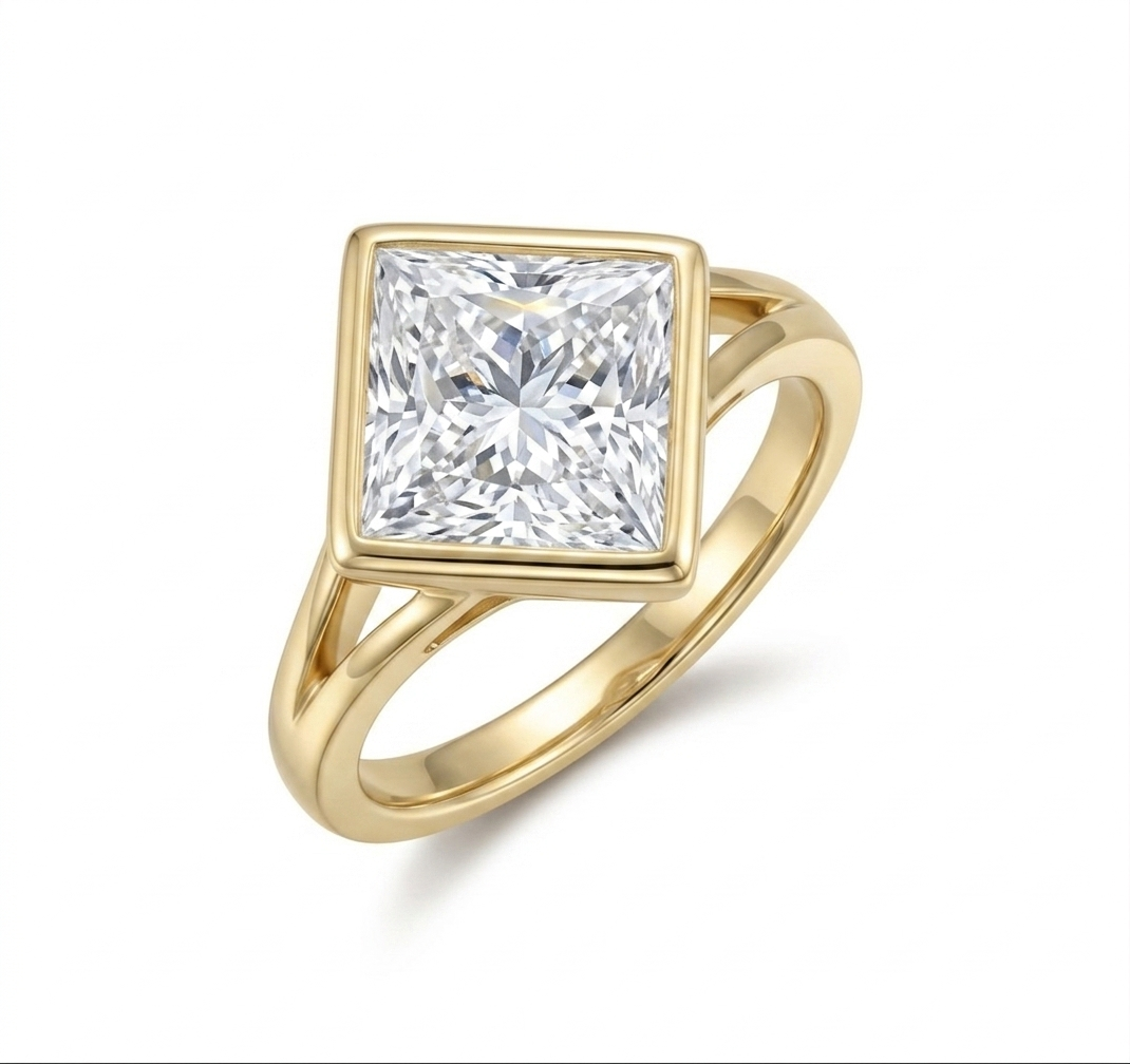 Princess Cut Bezel Split-Shank Solitaire Ring (custom)