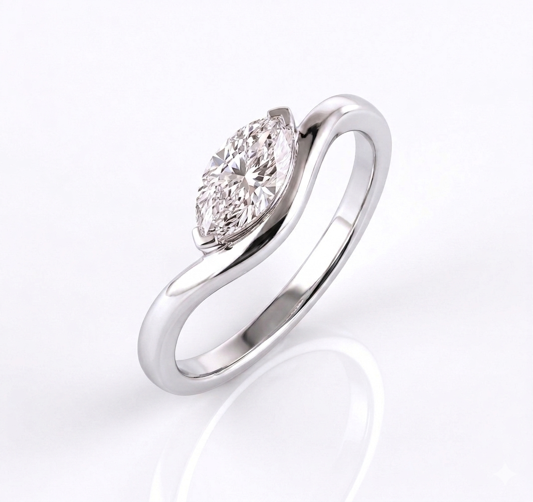 Marquise Bypass Half-Bezel Solitaire Ring (custom)