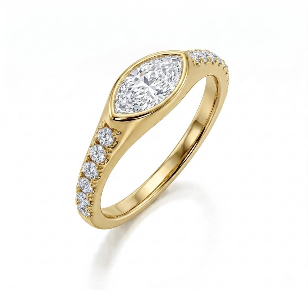Marquise Diamond Bezel Set Pave Ring (custom)